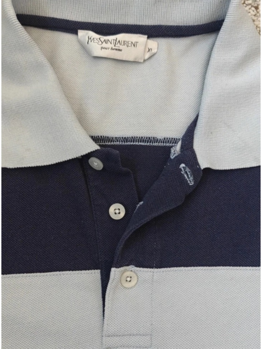 VINTAGE Yves Saint Laurent YSL Pour Homme Blue Striped Polo Shirt XL Luxury - Picture 4 of 9